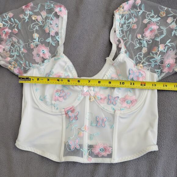 Cropped Top Womens Large Underwire Corsette Embroidered Bufferflies Floral - Picture 2 of 15